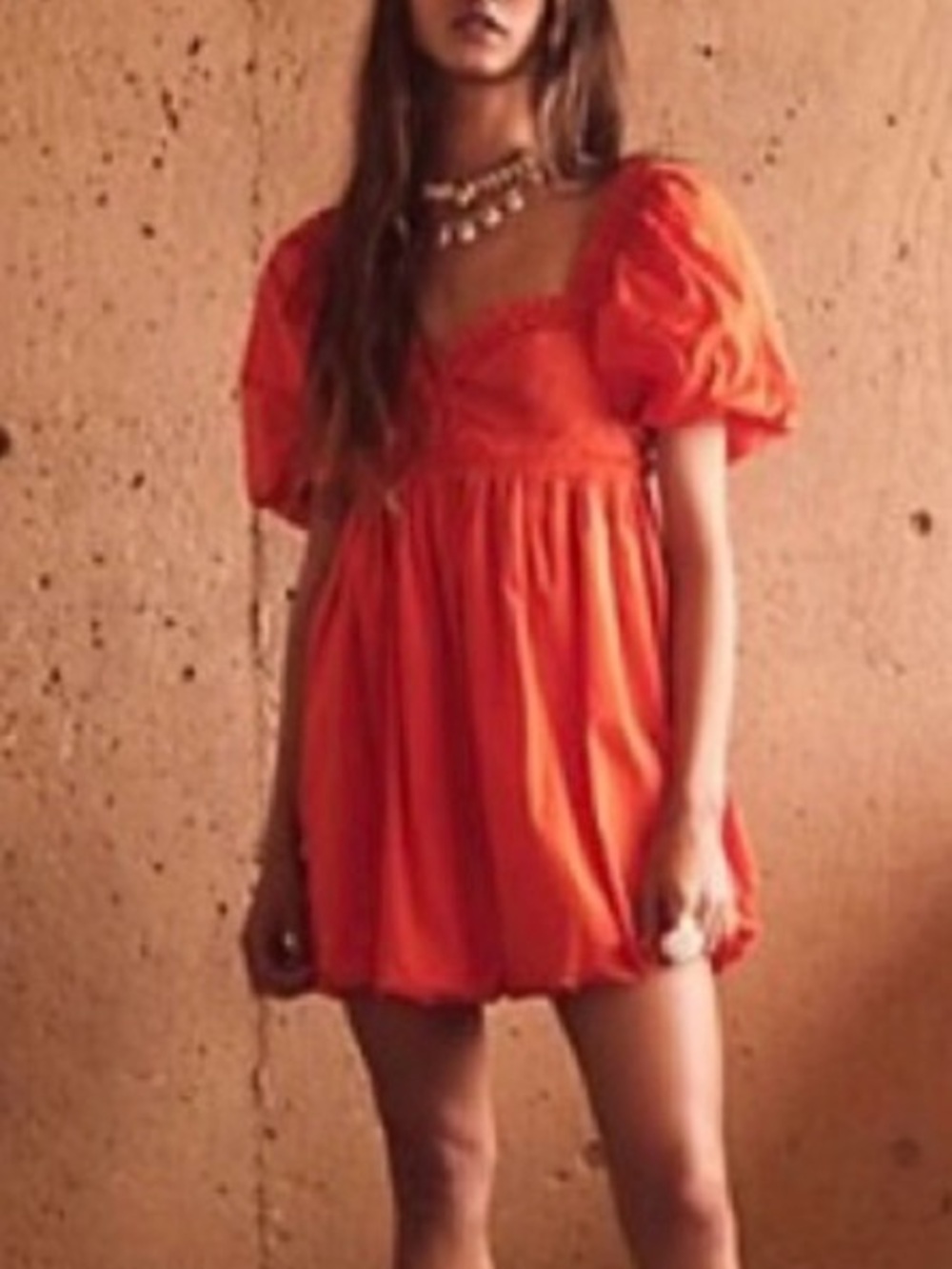 Free People Rendezvous Orange Puff Sleeve Mini Bubble Dress Size XSmall